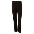 Black wool blend stretch corporate pants with flat front panel and pressed creases