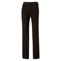 Black poly-viscose stretch pants with low rise waist and vertical pin stripe detail
