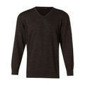 Charcoal grey merino wool v-neck jumper with long sleeves and ribbed cuffs