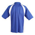 Royal blue polo shirt with white contrast panels on shoulders, back view showing CoolDry mesh fabric