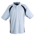 Sky+Navy Plain ASLAN men's short-sleeve polo shirt in CoolDry micro-mesh, featuring contrast panels, moisture-wicking, and anti-bacterial fabric, ideal for corporate, club, and team sports wear.