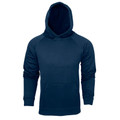 Navy blue kids pullover hoodie with kangaroo pocket and raglan sleeves in polyester fleece