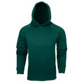 Deep teal polyester fleece pullover hoodie with kangaroo pocket and raglan sleeves