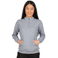 Grey marle half-zip fleece pullover with stand collar and kangaroo pockets