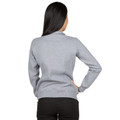 Grey marle half zip pullover shown from back with ribbed cuffs and hem