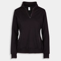Black ladies half-zip fleece pullover with stand collar and side pockets