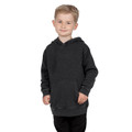 Charcoal grey stone washed fleece hoodie with kangaroo pocket on child, showing faded vintage finish