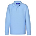 Sky blue long sleeve polo shirt with collar and button placket in children's sizing