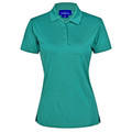 Teal ladies bamboo polo shirt with textured fabric, collar and button placket