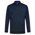 Navy Plain Blaine men's long sleeve polo shirt, made from eco-friendly bamboo charcoal fabric, featuring silky soft texture, breathability, and moisture-wicking properties.