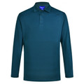 Ocean Blue Plain Blaine men's long sleeve polo shirt, made from eco-friendly bamboo charcoal fabric, featuring silky soft texture, breathability, and moisture-wicking properties.