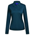 Deep teal women's long sleeve polo shirt with collar and button placket