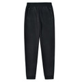 Black unisex French terry jogger track pants with elasticated waistband, zippered side pockets, and tapered cuffed ankles