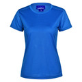 Royal blue ladies performance tee with crew neck and short sleeves featuring smooth moisture-wicking fabric