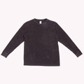 Charcoal stone washed long sleeve cotton tee with distressed finish and crew neck