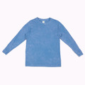 Stone washed sky blue long sleeve cotton tee with crew neck and relaxed fit