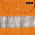 Orange high-visibility safety shirt with reflective silver ventilated mesh panel and buttoned chest pocket