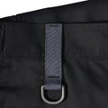 Black cargo work pants with gunmetal D-ring and charcoal grey webbing loop detail