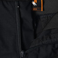 Black ripstop work shorts showing chunky zipper detail and orange WP25 label with contrast stitching