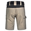 Khaki cargo work shorts with black contrast waistband, rear view showing cargo pockets and rip-stop fabric
