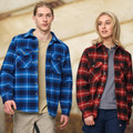 FALL Unisex Quilted Flannel Shirt Jacket featuring a soft cotton outer, warm diamond-quilted interior lining, and classic button-down front for winter layering and outdoor work.