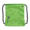 Lime green ripstop drawstring backpack with black cords and front zippered pocket