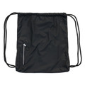 Black ripstop drawstring backpack with front zip pocket and cord straps