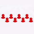 Eight red chef jacket buttons arranged in two rows on white background
