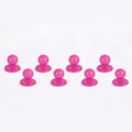 Eight hot pink spherical chef buttons with flat circular bases arranged in two rows