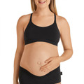 Black seamless maternity crop bra with racerback straps and supportive band