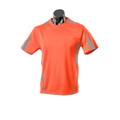 Fluorescent orange mini-waffle sports tee with reflective grey side panels and sleeve trim