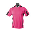 Hot pink sports tee with black side panels and mini-waffle textured fabric