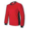 Red long sleeve kids goalkeeper jersey with black side panels and contrast crew neckline