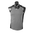 Grey sleeveless singlet with black contrast side panels and mini-waffle knit texture