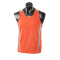 Orange singlet with grey contrast side panels and mini-waffle textured fabric