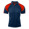 Navy+Red MURRAY Men's Sports Polo featuring Mini Waffle Driwear fabric for moisture-wicking comfort, a classic three-button placket, and a breathable fit for golf, team sports, or corporate uniforms.