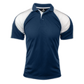 Navy+White MURRAY Men's Sports Polo featuring Mini Waffle Driwear fabric for moisture-wicking comfort, a classic three-button placket, and a breathable fit for golf, team sports, or corporate uniforms.