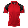 Red+Black MURRAY Men's Sports Polo featuring Mini Waffle Driwear fabric for moisture-wicking comfort, a classic three-button placket, and a breathable fit for golf, team sports, or corporate uniforms.