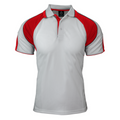White+Red MURRAY Men's Sports Polo featuring Mini Waffle Driwear fabric for moisture-wicking comfort, a classic three-button placket, and a breathable fit for golf, team sports, or corporate uniforms.