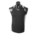 Charcoal grey sleeveless singlet with white side panels in mini-waffle knit texture