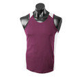 Kids maroon singlet with grey contrast binding on neckline and armholes in mini-waffle knit fabric
