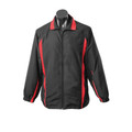 Black+Red Eureka Men's Sports Polyester Silk Tracktop Jacket, a smooth, moisture-wicking athletic jacket ideal for warm-ups, training, or casual sportswear.