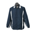 Navy+White Eureka Men's Sports Polyester Silk Tracktop Jacket, a smooth, moisture-wicking athletic jacket ideal for warm-ups, training, or casual sportswear.