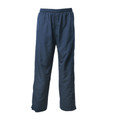 Navy track pants with elasticated waistband and straight leg design in polyester silk fabric