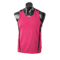 Hot pink mini-waffle sport singlet with charcoal contrast side panels on mannequin