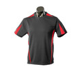 Charcoal grey kids sports tee with red contrast panels on shoulders and sides in breathable mini-waffle fabric
