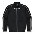 Black sports jacket with white contrast piping along sleeves, shoulders and full-length zip for kids