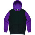 Black body hoodie with vibrant purple sleeves, hood lining and kangaroo pocket in contrast fleece