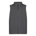Charcoal grey sleeveless softshell vest with full-length centre zip and side zippered pockets