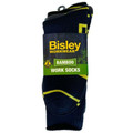 Bisley Workwear bamboo work socks 3-pack in navy and yellow-green, packaged upright